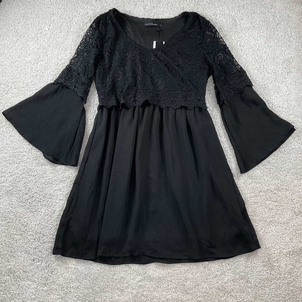 Zanzea Women Black Lace Bell Sleeve Mini Dress V-Neck Boho Party Size M NEW